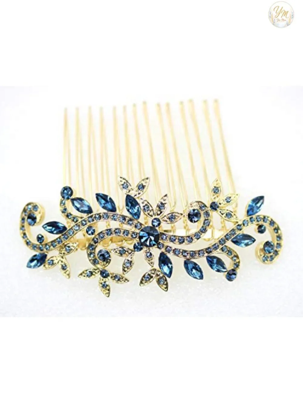 Sparkling Crystal Floral Hair Comb with Gold Plated Metal
